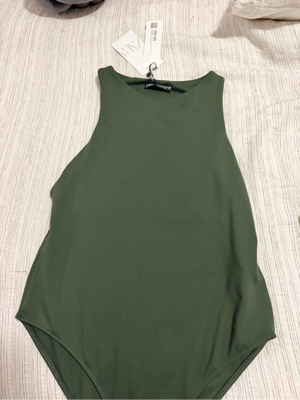 Zara Olive Green High-Neck Sleeveless Bodysuit